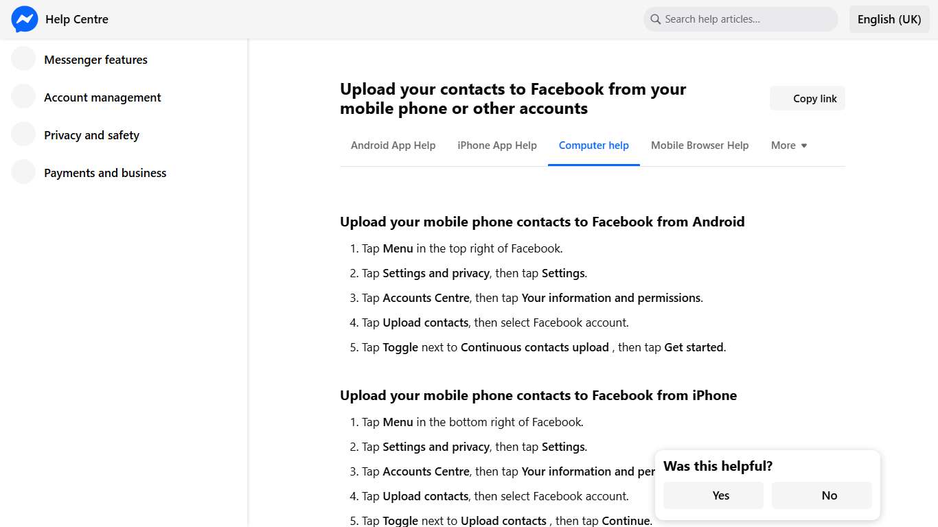 Upload your contacts to Facebook from your mobile phone or other accounts Messenger Help Centre